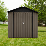 73” Outdoor Storage Cabinet with Lockable Door, 4FTx6FT Metal Storage Shed for Patio Garden, Apex Roof, Easy Assembly (Brown) Nahenduo