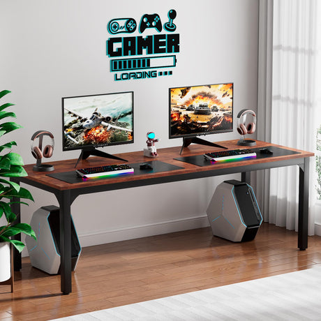Vagaconl Computer Desk 78.74" L x 27.55" W x 29.52" H, Large Gaming Desk Extra Long 2 Person Desk, Home Desks for Work Study Student Writing, Metal Frame Rustic Brown (Only Table) Vagaconl