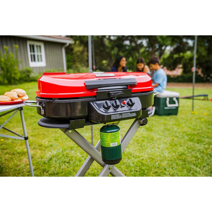 Coleman Roadtrip 285 Portable Stand-Up Propane Grill, Gas Grill with 3 Adjustable Burners and Instastart Push-Button Ignition; Grease Tray, Side Tables, Thermometer, Folding Legs & Wheels Included