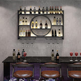 AKOGG Wine Rack Wall Mounted With LED Light ＆ Wine Glass Holder,Iron Bar Liquor Shelf,Floating Wall Wine Shelves,Liquor Bottle Display Shelf,Wine Glass Storage Racks,For Kitchen Wine Cellar,Gold/Black AKOGG