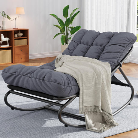 Rocking Papasan Chairs, Outdoor Lounge Chairs with Comfy Cushions, Sturdy Metal Frame, Reading Chairs for Adults, Padded Seat for Patio, Garden, Nursery, Living Room GarveeLife