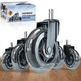 Office Chair Wheels Replacement, Transparent 3 Inch Heavy-Duty Computer Gaming Desk Rubber Casters,Smooth & Silence Gliding for All Floors Including Hardwood Carpet, Set of 5 COZYEHOO