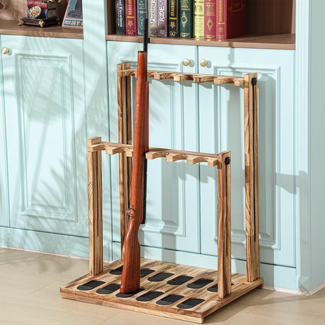 RattanView Wooden Gun Racks Floor Standing Rifle Racks Indoor Freestanding Vertical Guns Display Stand Rifle Storage Holder for Home Garage Firearms Display Storage, Holds up to 12 Shotguns RattanView