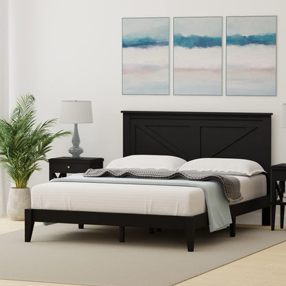 Glenwillow Home Farmhouse Solid Wood Platform Bed in Queen - Ebony (Black) - WoodArtSupply