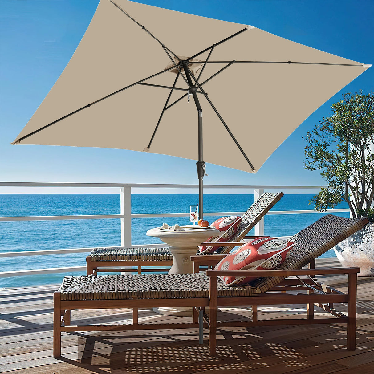 Ayge 6.5x10FT Rectangular Patio Umbrella Outdoor Table Umbrella w/Push Button Tilt & Crank Rectangle Market Umbrella UV Protection for Garden,Deck,Lawn,Yard & Pool,Beige Ayge