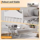 Garvee Twin Daybed with Trundle, Twin Bed Frame with Sturdy Metal Foldable Trundle, Sofa Bed with Stylish Headboard for Living Room, Bedroom and Guest Room, White Garvee