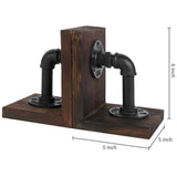 MyGift Dark Brown Industrial Pipe & Rustic Wood Bookends, Set of 2 MyGift