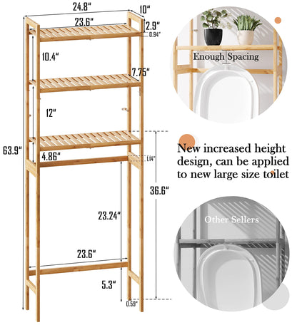 AMBIRD Over The Toilet Storage, 3-Tier Bathroom Organizer Over Toilet with Sturdy Bamboo Shelves,Multifunctional Toilet Shelf,Easy to Assemble and Saver Space, 25 * 10 * 64 Inches (Original Color)