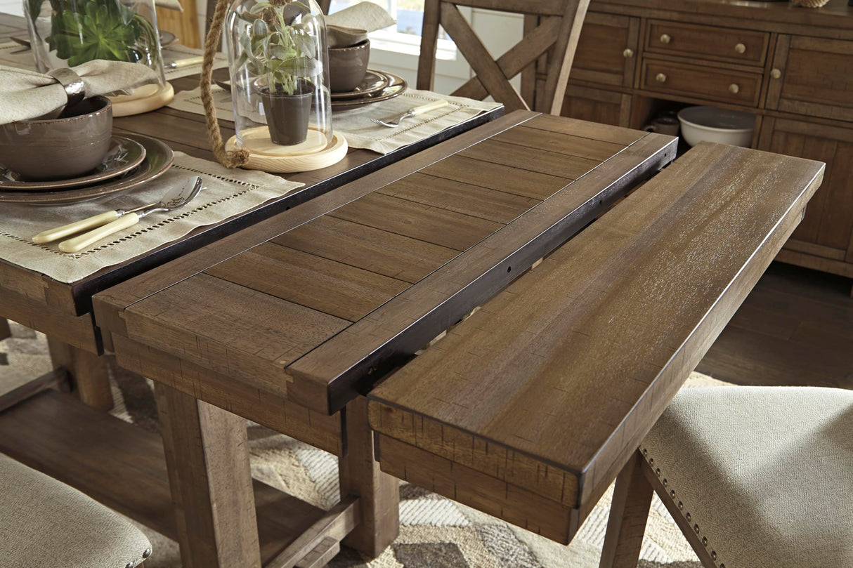 Signature Design by Ashley Moriville Rustic Farmhouse Counter Height Dining Extension Table, Separate Extension Leaves, Seats 8, Wood, 36" W x 86" D x 36" H, Brown Signature Design by Ashley
