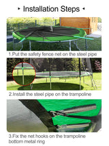 12ft Trampoline Net - Replacement Enclosure Safety Net for 8 Poles Round Frames Trampoline with Double Zipper and Protection Buckles Biggun