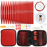Looen 57 pcs Aluminum Circular Knitting Needles Set with Ergonomic Handles,13 Size Interchangeable Crochet Needles with Storage Case for Small Project (Style 1 New Red) LOOEN