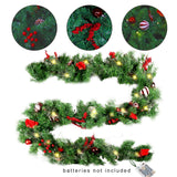 MorTime 9 FT LED Christmas Garland with Pinecones Red Berries Bows Christmas Balls Candies, Multi-function Christmas Garland with 50 Warm White LED Lights, 180 Branch Tips MorTime