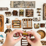 fifijoy DIY Book Nook Kit 3D Wooden Puzzle with LED Lights, Cozy Cat Café House, Bookshelf Insert Decor, Gift for Cat Lovers (Caramel Dreams) fifijoy