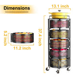Fruit and Vegetable Basket Bowls for Kitchen with Metal Top Lid, SNTD 5 Tier Rotating Storage Rack Cart for Potato Onion Bread Banana, Wire Basket Organizer on Wheels, Large, Black SNTD