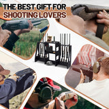 DoubleFill Gun Rack Wooden Display Stand Rifle Rack for Garage Storage Holds 10 Long Guns and Accessories Organizer for Shooting Clubs, Hunting DoubleFill