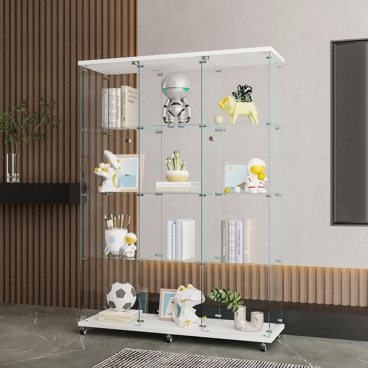 SSLine Modern Glass Display Cabinet Floor Standing Curio Cabinet with 12 Shelves Extra Large 3 Columns Showcase Display Shelf Organizer for Home Office Living Room Bedroom (Clear&White) SSLine