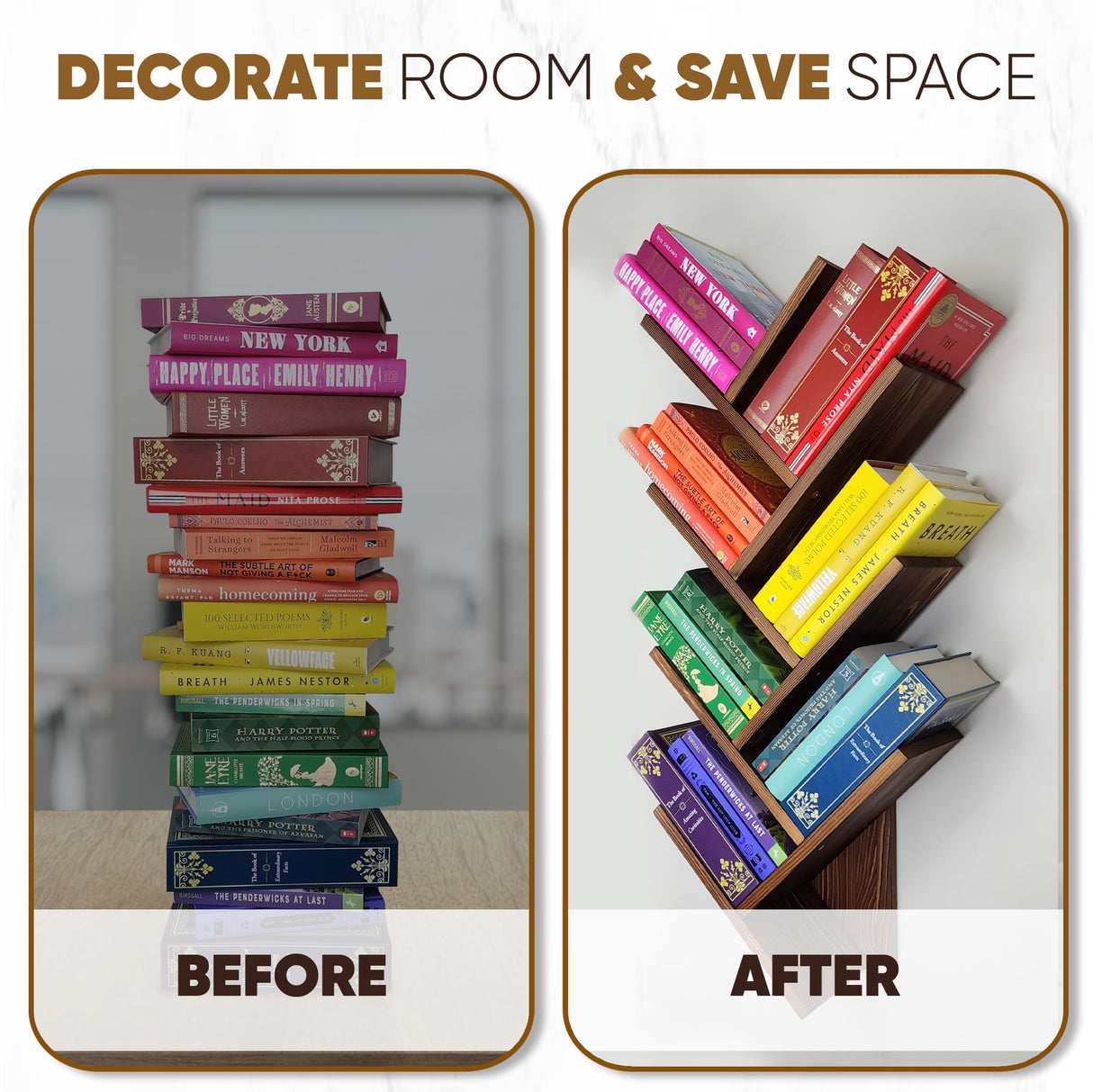 FreshDecor Tree Bookshelf 7-Tier | Wall Bookshelf | Book Organizer | Solid Wood Bookshelf for Kids | Floating Bookshelf Organizer FreshDecor