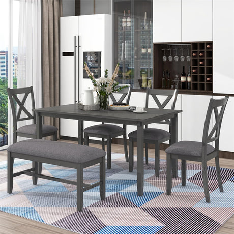 Harper & Bright Designs 6 Piece Wooden Dining Table Set with Upholstered Bench and 4 Dining Chairs, Kitchen Table Set Family Furniture for 6 People (Grey) Harper & Bright Designs