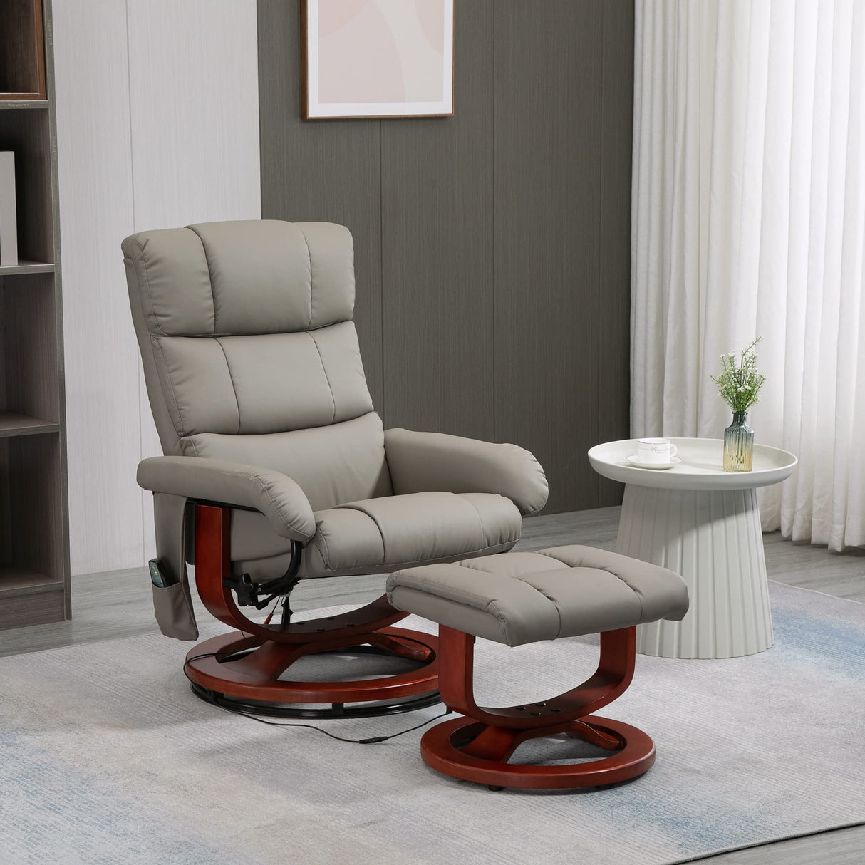 HOMCOM Massage Recliner Chair with Ottoman, Swivel Recliner and Footrest, Faux Leather Reclining Chair with Remote Control, 10 Vibration Point and Side Pocket, Gray HOMCOM