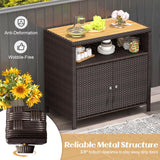 Tangkula Rattan Outdoor Storage Cabinet, Patiojoy Outdoor Cabinet with Acacia Wood Countertop, Open Compartment, 2-Door Wicker Sideboard, Outdoor Bar for Patio Garden Backyard Poolside (Mix Brown) Tangkula
