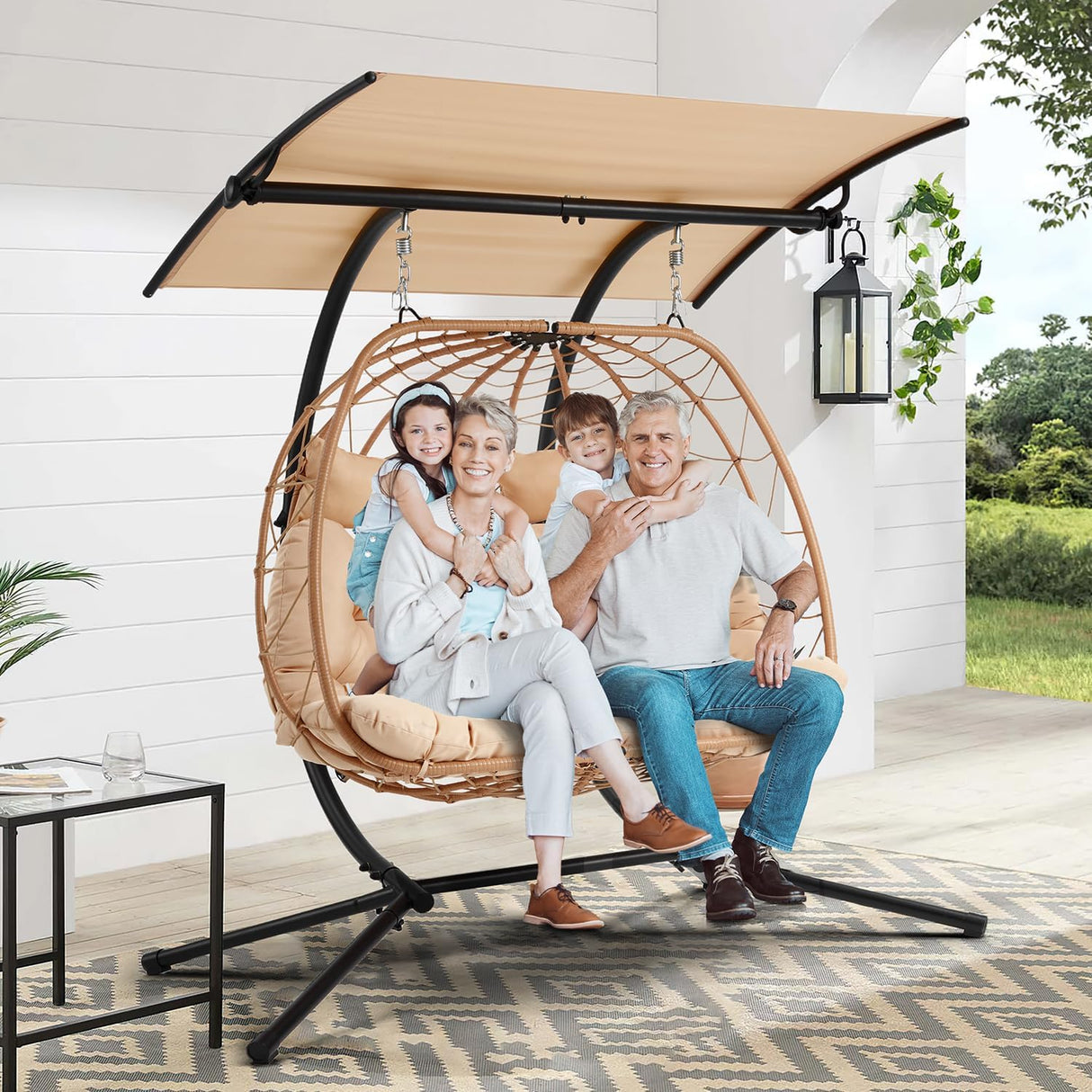 YOLENY Oversized Double Egg Chair with Adjustable Canopy, Patio Hanging Swing Chair, Hammock Chair with Cushion YOLENY