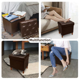 CAROLMADE Folding Storage Ottoman Cube PU Leather Footstool with Wood Legs Ottoman Footrest for Living Room and Bedroom Brown, 15x12.6 x 15.4” CAROLMADE