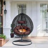 Egg Swing Chair Outdoor with Stand, Indoor Swing for Adults, Hanging Egg Rattan Basket Chair with Cushion and Pillow, Foldable Basket and Metal Stand for Porch, Patio, Bedroom, Balcony,Yard (Black) CRIPNAS