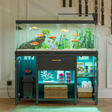 Bestier 55 Gallon Fish Tank Stand with Power Outlet & LED Light, 49.2"x13.8" Heavy-Duty Aquarium Stand with Storage, Dual Glass Cabinet, 8 Thicken Metal Legs, Suit for Reptile/Turtle Terrarium(Black) Bestier