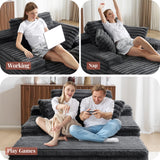 Jocisland 67 inch Chaise Lounge, No-Assembly Sofa Chaise with Throw Pillows and Armrests, Faux Fur Sleeper Sofa for Living Room, Apartments, Gray Jocisland