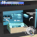 JUMMICO TV Stand, Entertainment Center LED Gaming TV Stand for 65+ Inch TV Carbon Fiber Top, Dynamic RGB Modes TV Cabinet Console with Adjustable Glass Shelves Storage Drawers (Black) JUMMICO