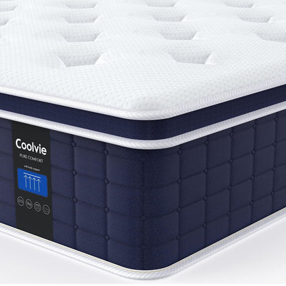 Coolvie California King Mattress 12 Inch, Strong Coils Hybrid Mattress for Extra Lumbar & Hip Support Firm, Cooling Knit Fabric Cover- Cal King Mattress in a Box, CertiPUR-US Certified Foam, 84x72x12