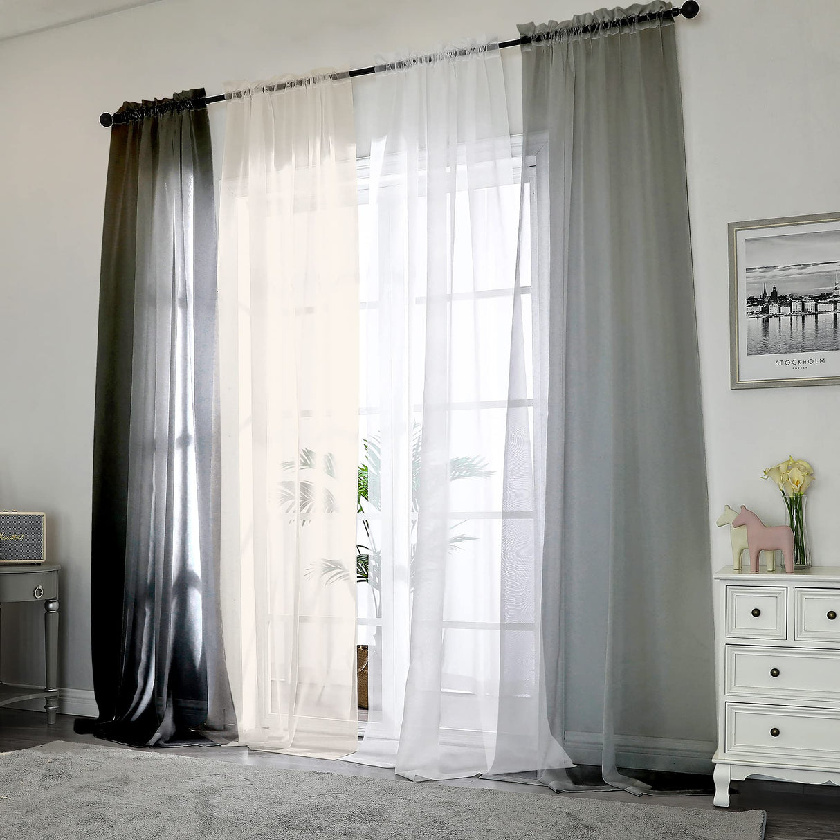 Chyhomenyc White Sheer Curtains 108 Inch Length 2 Panels Set, Extra Long Light Filtering Solid Voile Window Drapes for Living Room Party Ceremony, 42Wx108L, 9FT Length, Set of 2, White Chyhomenyc