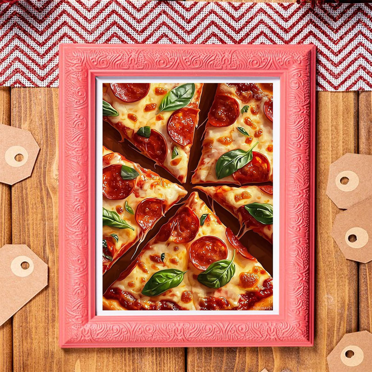 TUTUMAY21 Adult Diamond Painting Kit DIY Tasty Pizza Diamond Art Kit for Beginners, 5D Food Painting with Diamond Pictures Gemstone Art Painting Craft Kit 12x16 inch TUTUMAY21