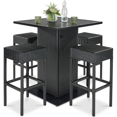 Best Choice Products 5-Piece Outdoor Wicker Bar Table Set for Patio, Poolside, Backyard w/Built-in Bottle Opener, Hidden Storage Shelf, Metal Tabletop, 4 Stools - Black Best Choice Products