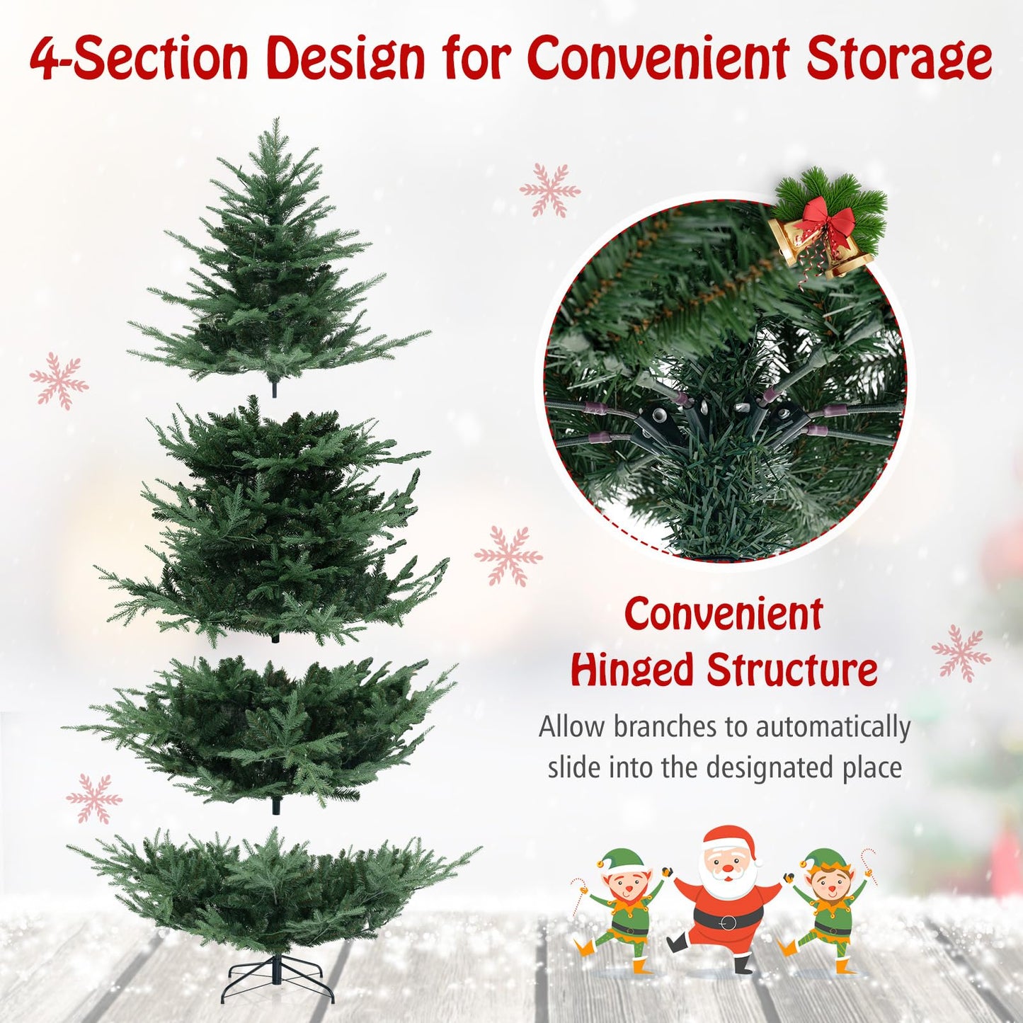 Goplus 8ft Pre-lit Artificial Christmas Tree, Faux Hinged Xmas Tree with 450 Warm White LED Lights, 1480 Branch Tips, PE & PVC Mixed Leaves, for Holiday Home Office Decoration