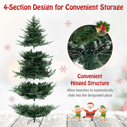 Goplus 8ft Pre-lit Artificial Christmas Tree, Faux Hinged Xmas Tree with 450 Warm White LED Lights, 1480 Branch Tips, PE & PVC Mixed Leaves, for Holiday Home Office Decoration