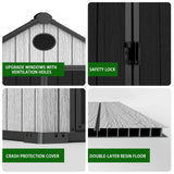 ZYJOYY 6x4 FT Resin Storage Shed,Lockable Door, and Vents for Garden, Backyard, Patio, Lawn,Grey Black ZYJOYY