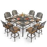 VIVIJASON 9-Piece High Patio Dining Set, Free-Rust Cast Aluminum Patio Bar Table and Chairs Set with 8 Swivel Bar Stools & 64" Bar Height Dining Table, Umbrella Hole for Backyard, Lawn, Garden VIVIJASON