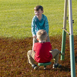 XDP Recreation Crestview Outdoor Play Kids Metal Backyard Playset Swing Set with 2 Swings, Slide, Stand N Swing, Fun Glider, and See Saw, Green/Tan XDP RECREATION