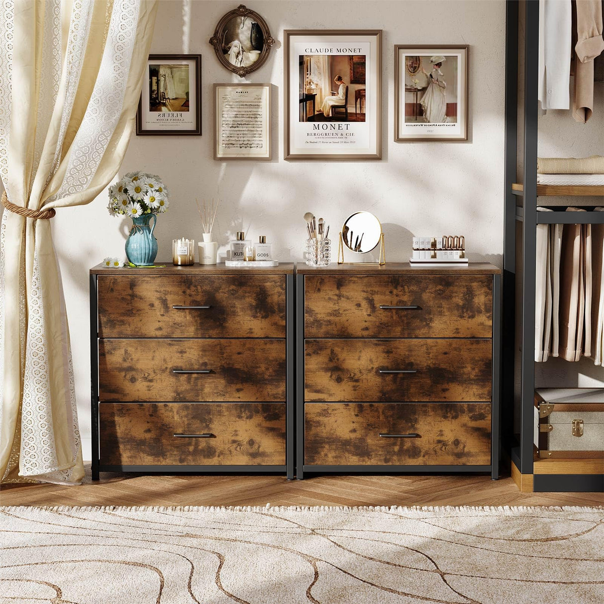 Memobarco Nightstand, End Table, Bedside Table, Small Tall Dresser for Bedroom with 3 Storage Drawer, Chest of Drawers Fabric Dressers with Steel Frame, Wooden Top & Front for Living Room Memobarco