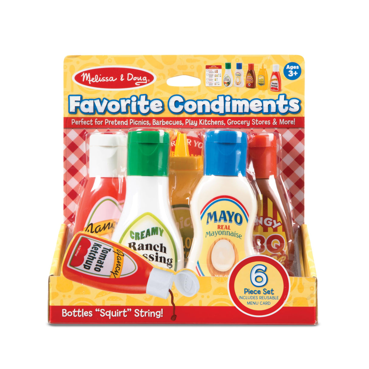 Melissa & Doug 5-Piece Favorite Condiments Play Food Set - Play Ketchup and Mustard Bottles, Pretend Play Food Set For Kids Ages 3+ Melissa & Doug