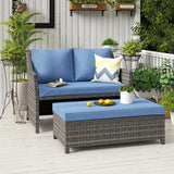 OC Orange-Casual 2-Piece Outdoor Patio Furniture Wicker Love-seat and Coffee Table Set, with Built-in Storage Bin, Grey Rattan, Navy Blue Cushions OC Orange-Casual