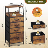 WLIVE 4 Drawer Dresser for Bedroom, Nightstand with Charging Station and Led Light, Tall Night Stand Bed Side Table, End Table with USB Ports and Outlets, Fabric Bins, Wood Shelf, Rustic Brown WLIVE