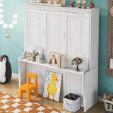 Ball & Cast Murphy Bed Queen Size,Murphy Bed Cabinet W/Shelf,Wood Hidden Wall Bed W/Desk,Hideaway Bed Frame for Guest Room,Bedroom,Living Room,White Ball & Cast