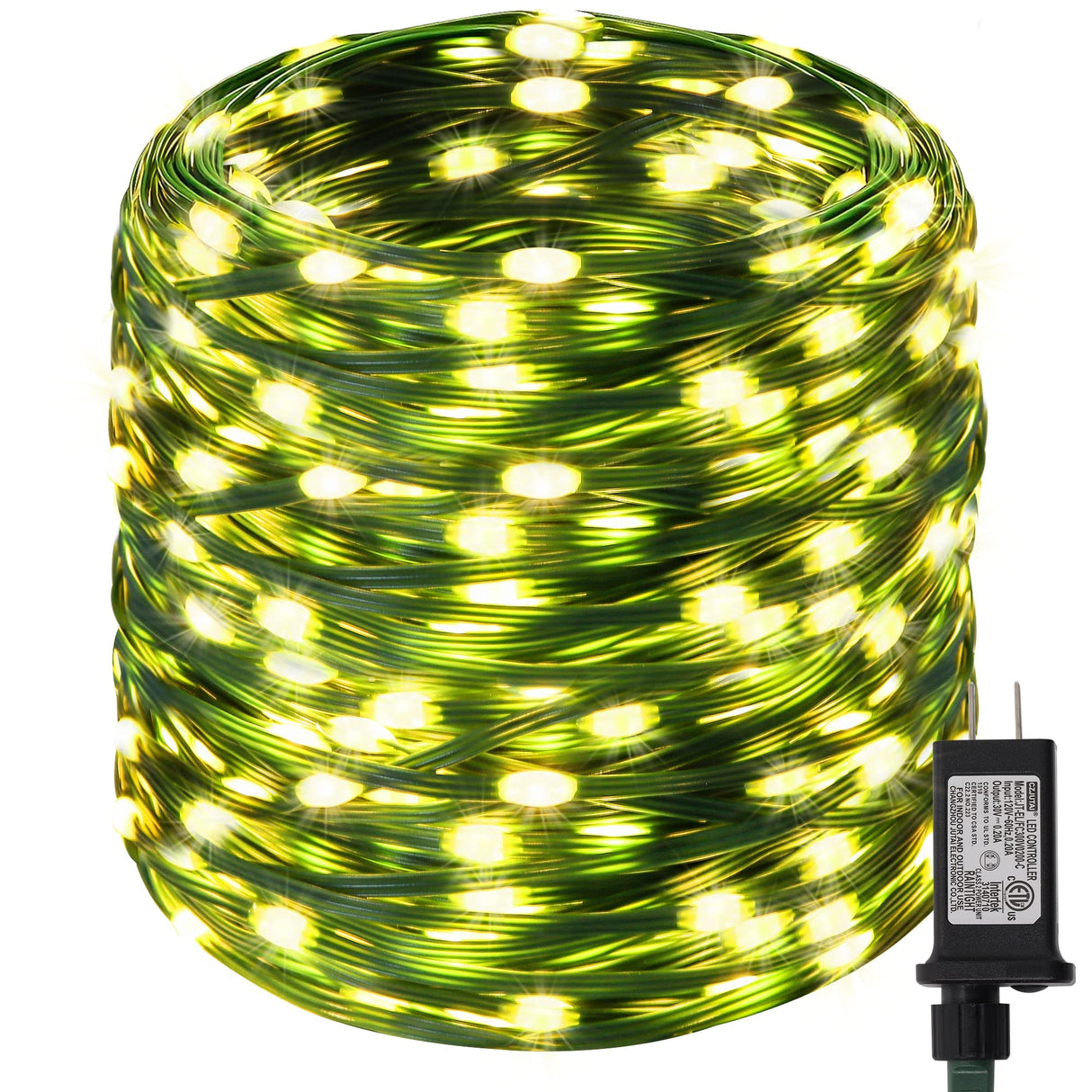 LJLNION 1000 LED Fairy String Lights, 328FT Long Outdoor Christmas Lights, Waterproof IP65 Green PVC Copper Wire Lights, 8 Lighting Modes Plug in for Xmas Tree Holiday Party Wedding Decor, Warm White LJLNION