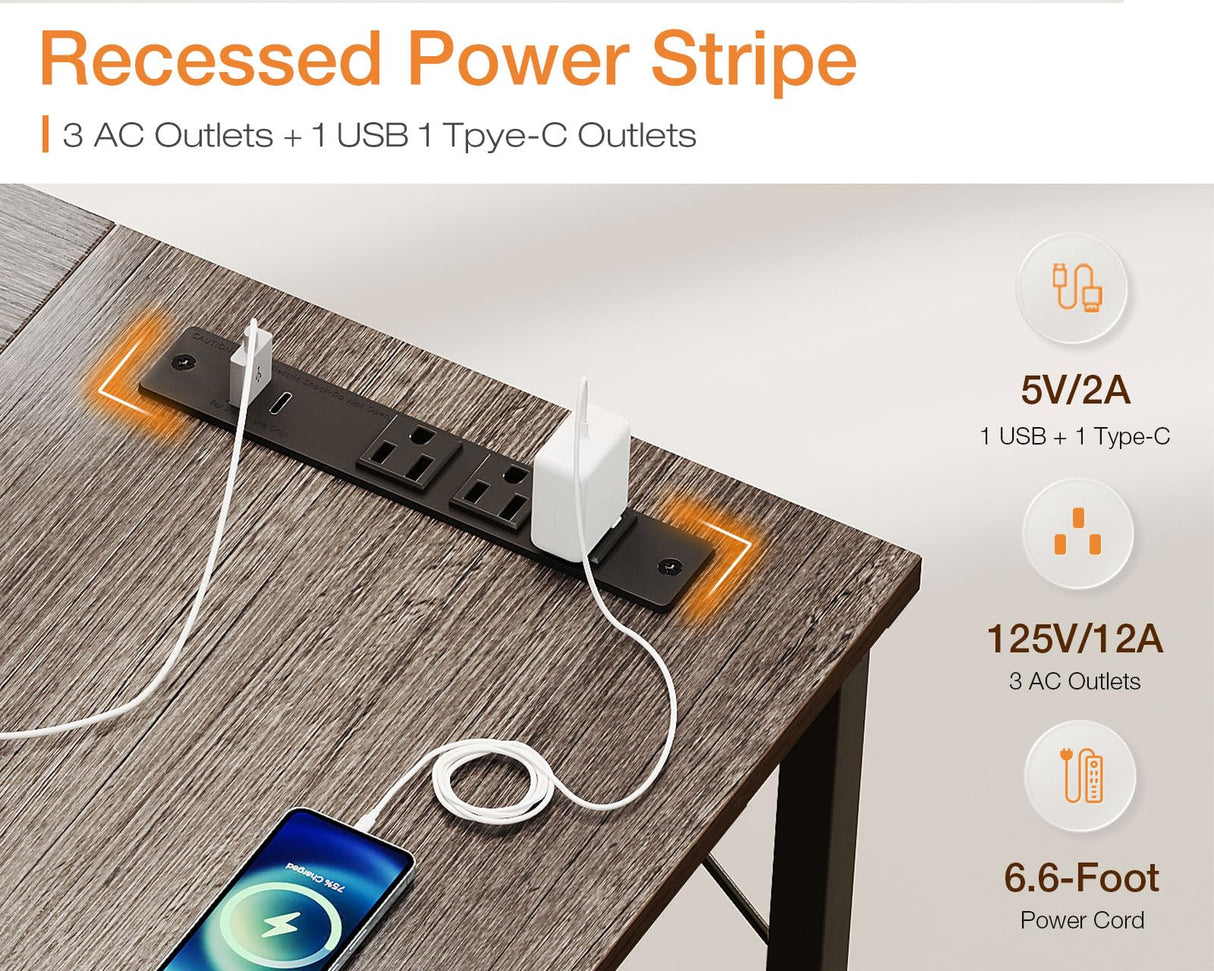 Coleshome 71 Inch Computer Desk with USB Ports, Large Office Desk, Long Study Student Writing Desk, Grey Oak Coleshome