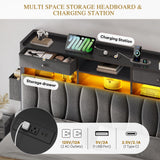 YITAHOME King Size with 2 Storage Drawers and Charging Station, Linen Upholstered Platform Bed with Storage Headboard and LED Light, Heavy Duty Metal Support, No Box Spring Needed, Noise Free, Grey YITAHOME