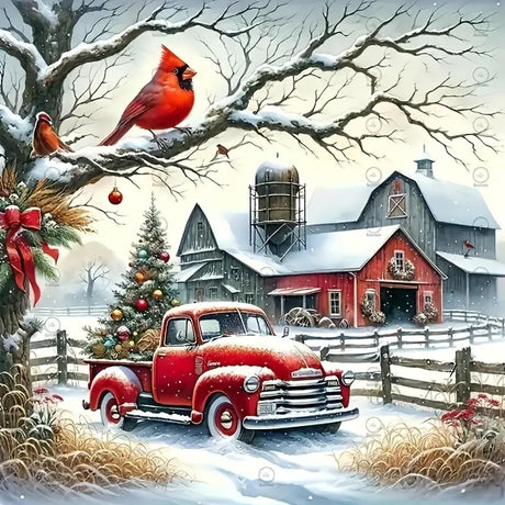 STGLCR Christmas Diamond Painting Kits for Adults, 5D DIY Cardinal Diamond Art Kits for Beginners, Full Drill Red Truck Diamond Painting Kits for Home Wall Decor 12x12 Inch STGLCR