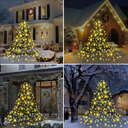 Christmas Tree Lights Indoor Outdoor, 280 LED Christmas String Lights 6.6FT x 8 Lines with 8 Modes & Timer, Waterproof Twinkle Lights Plug in for 6FT- 8FT Xmas Tree Christmas Decoration (Warm White)