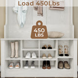 Itaar Hall Tree with Storage Bench, 3-in-1 Entryway Bench with Coat Rack, Adjustable Shoe Storage and Hanging Hooks, Embossed White Itaar